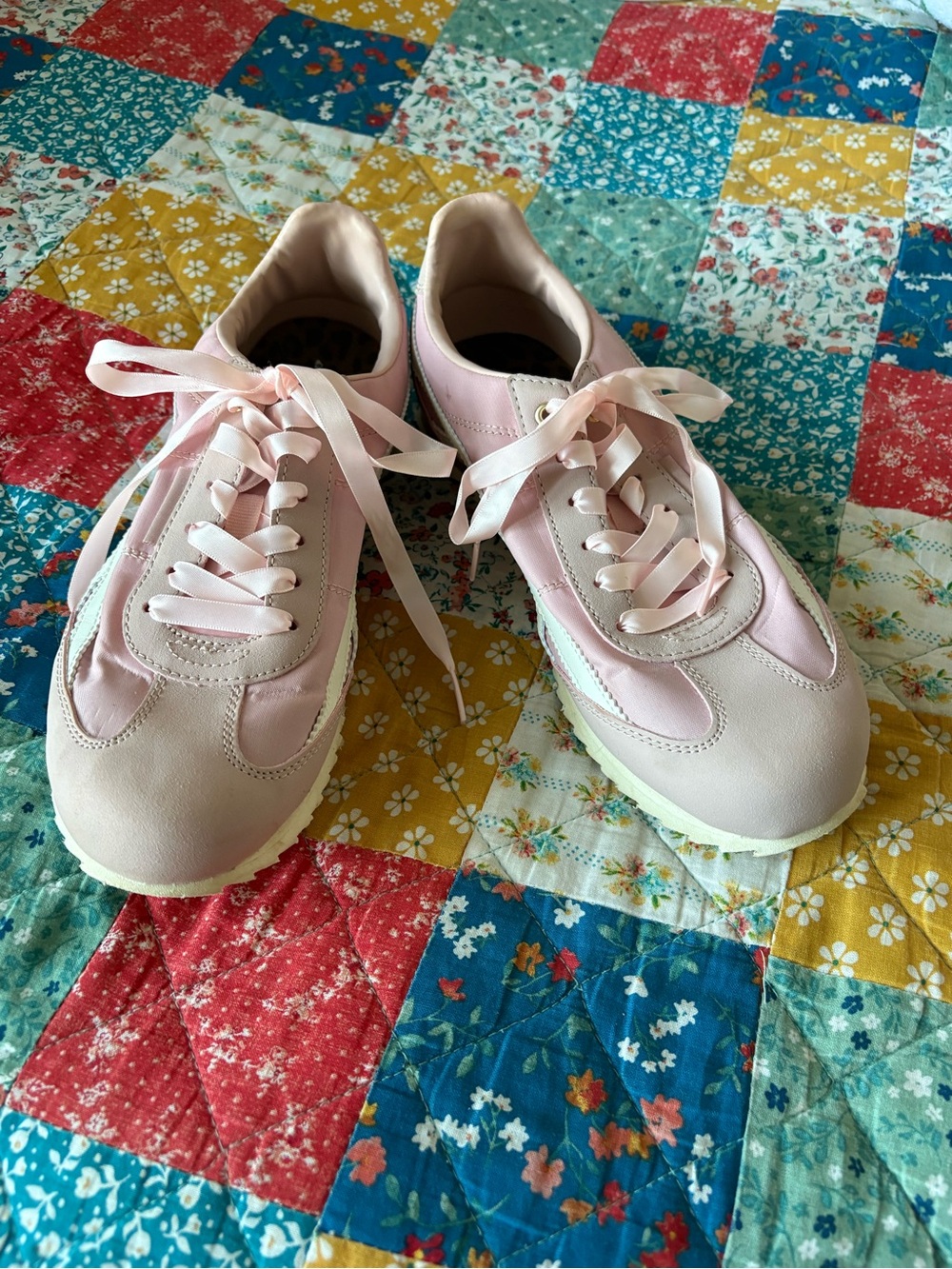 Women's Pink Satin Ribbon Lace-Up Sneakers